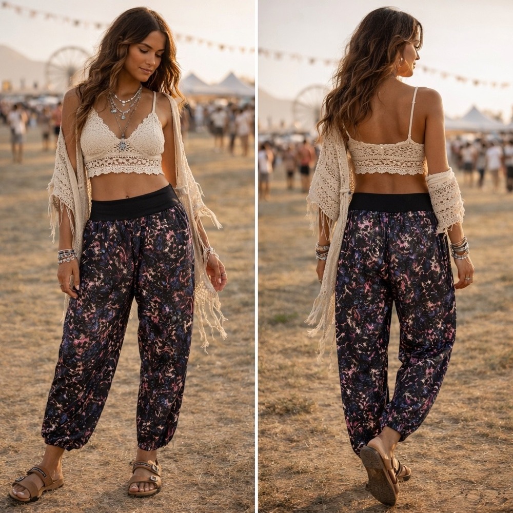 Lululemon "OM" Boho Yoga Athleisure High Rise Abstract Perforated Mesh Joggers 8